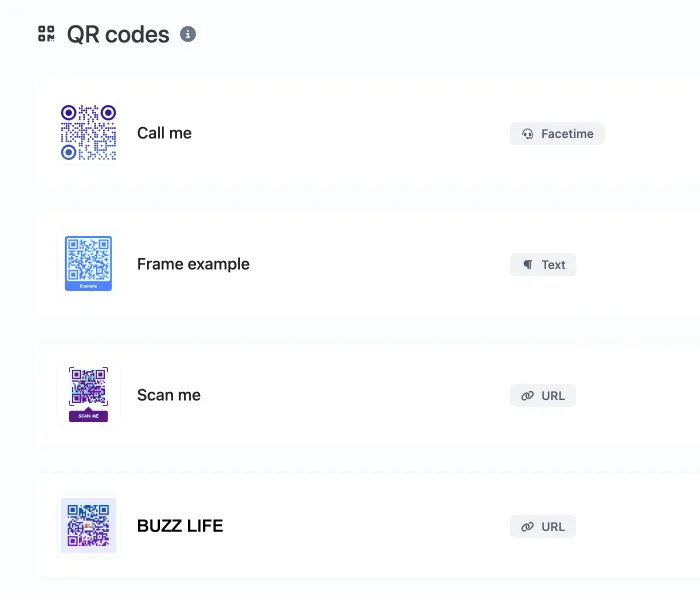 Screenshot of the app QR code system page